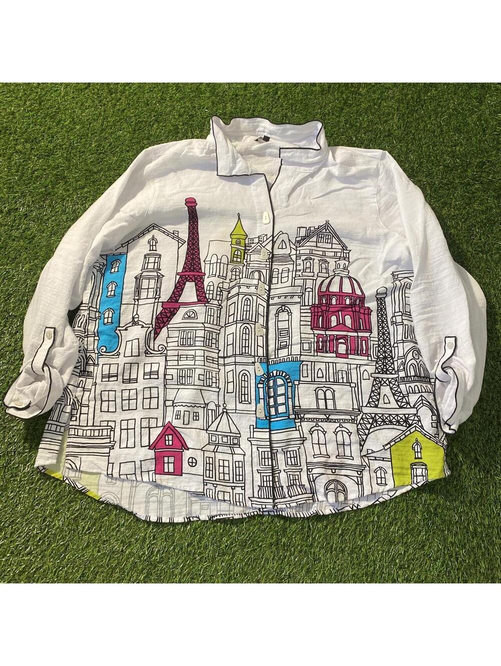 John Mark White button up shirt with colorful Parisian print